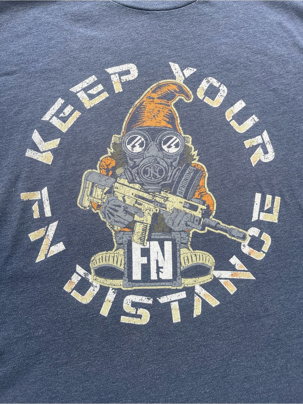 Next Level Apparel Navy Graphic Tee with Orange and White Accents